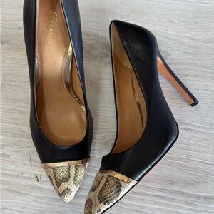 Coach Black and Cream Snakeskin Heels